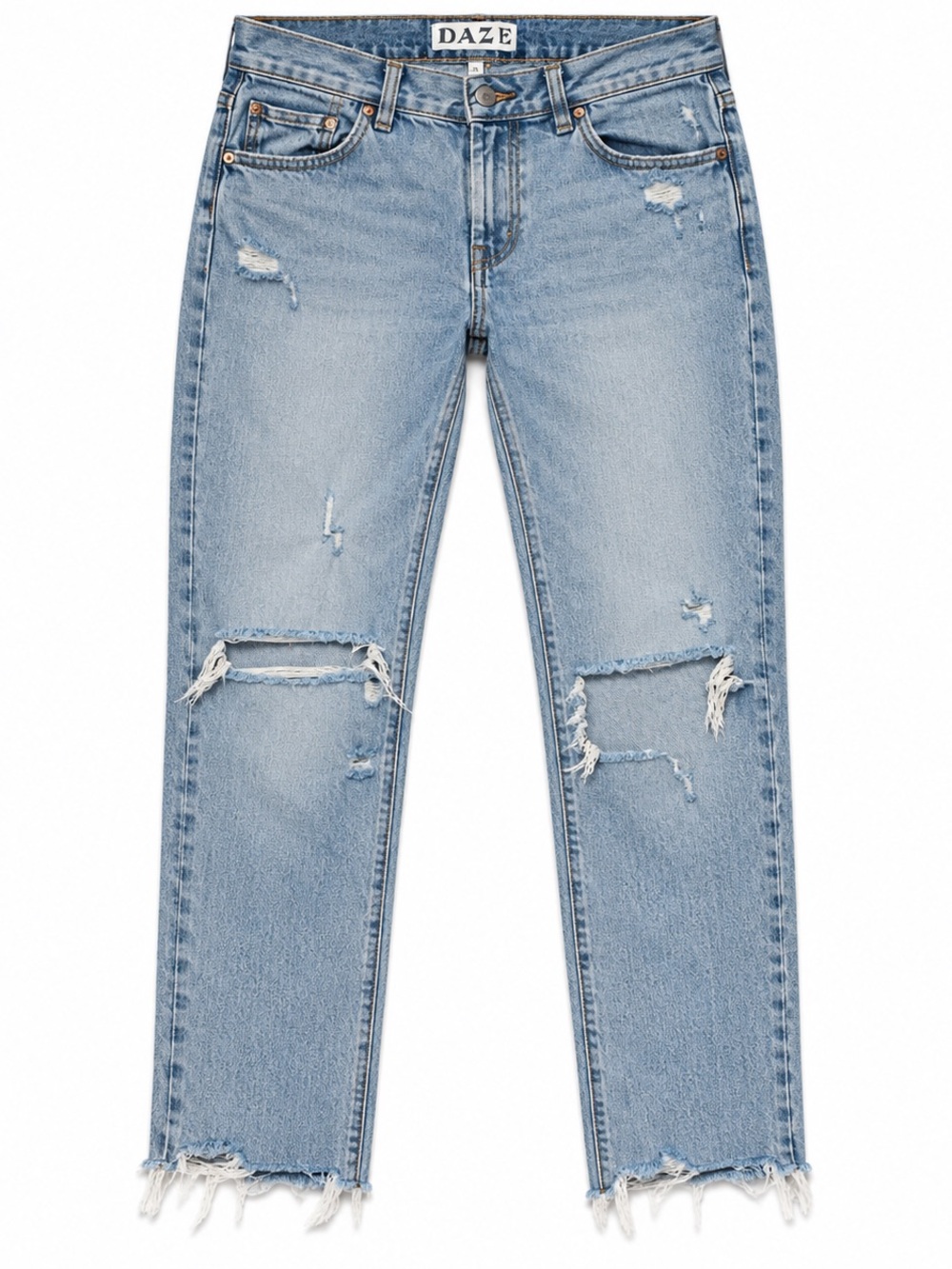 DAZE Tough Love Jeans Womens 25 Light Wash Distressed High Rise Straight Leg